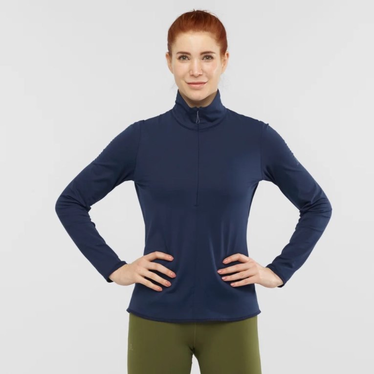 Salomon Essential Lightwarm Half Zip Women\'s Jackets Navy | CA 60D25